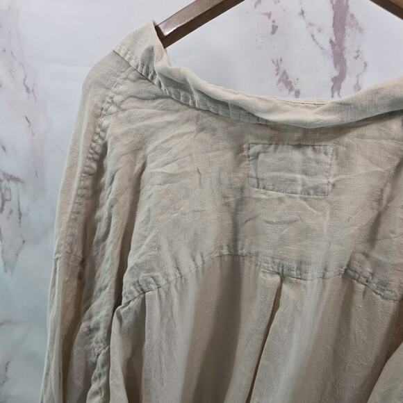 Anthropologie Shirt Womens 3X Beige Brown Button Up Linen Maeve Long Bennet - Picture 7 of 12